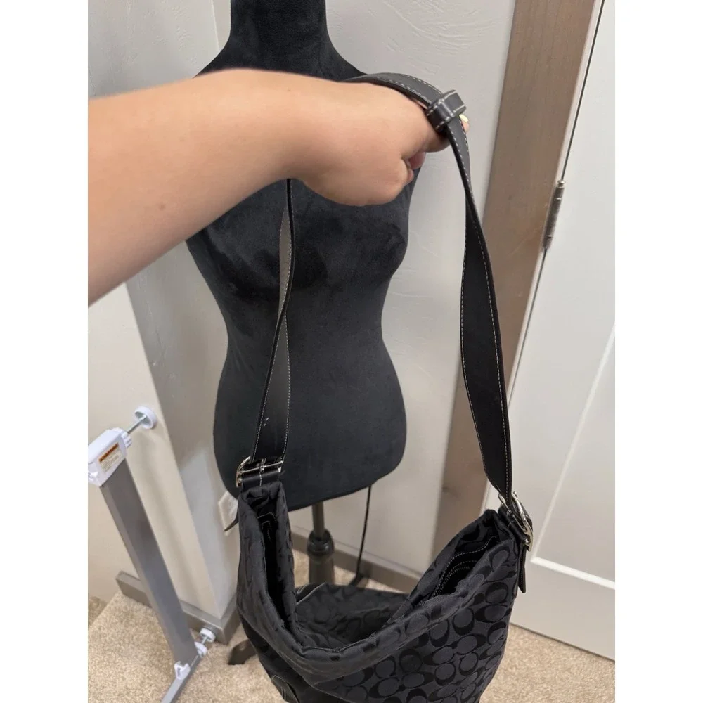 Coach Vintage Signature Monogram C Canvas Hobo/Bucket Bag 02' 6076 Black Y2K